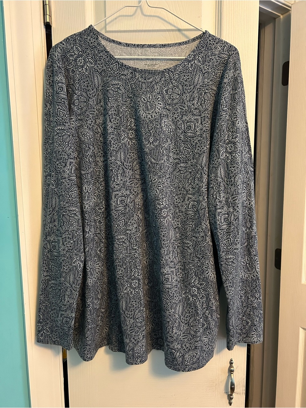J. Jill Navy Blue Paisley-Print Long Sleeve Top